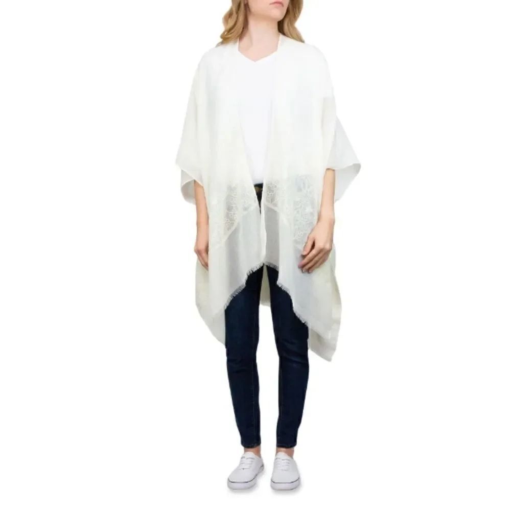 Women's Open Front Embroidered Duster Kimono Wrap - Picture 3 of 5
